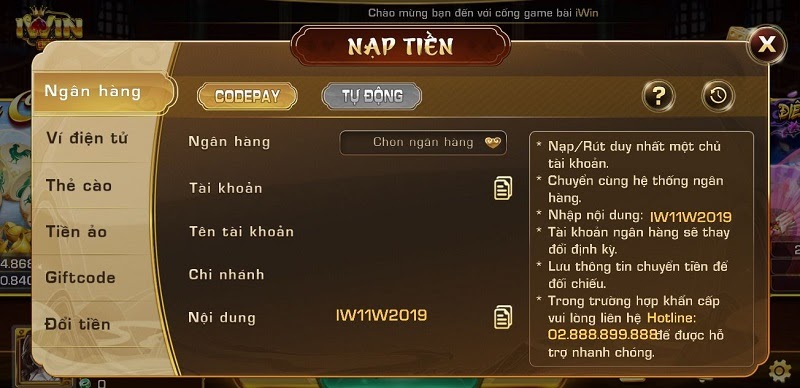 Cách nạp - rút tiền tại Iwin